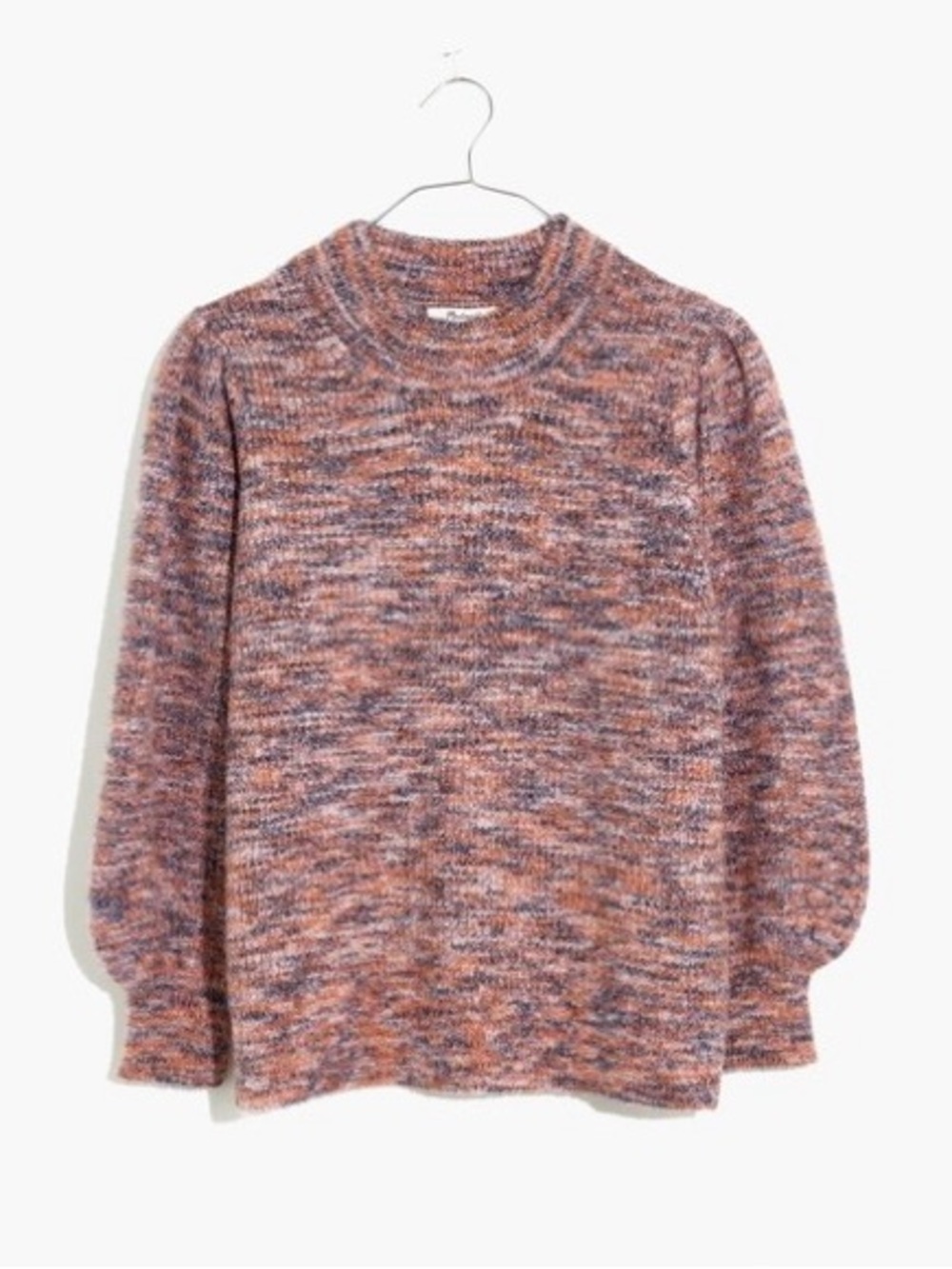 Madewell| Eaton Cozy Marled Pink & Blue Knit Crewneck Puffy Sleeve Sweater Sz S